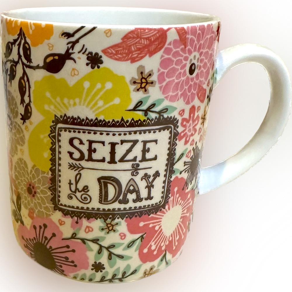 SEIZE THE DAY FLORAL MUG CR GIBSON KINDRED SPIRITS GIFTS BY HANNAH NEW YEAR cup